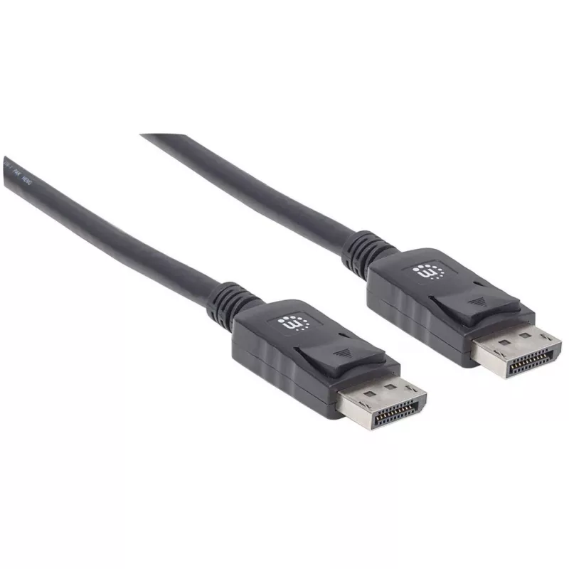 Manhattan DisplayPort 1.2 Cable, 4K@60hz, 1m, Male to Male, With Latches, Fully Shielded, Black, Lifetime Warranty, Equivalent to DISPL1M