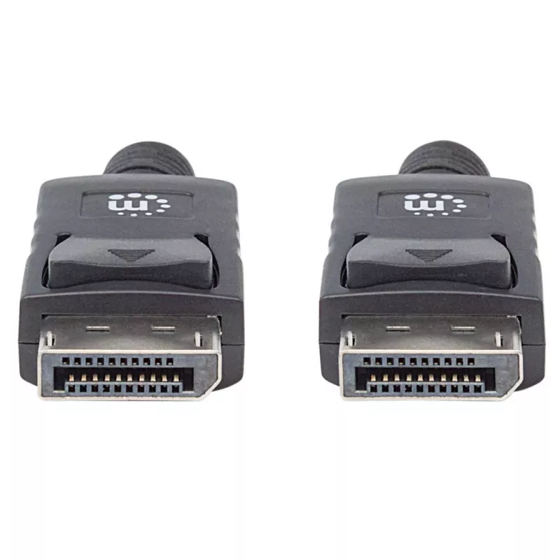 Manhattan DisplayPort 1.2 Cable, 4K@60hz, 1m, Male to Male, With Latches, Fully Shielded, Black, Lifetime Warranty, Equivalent to DISPL1M