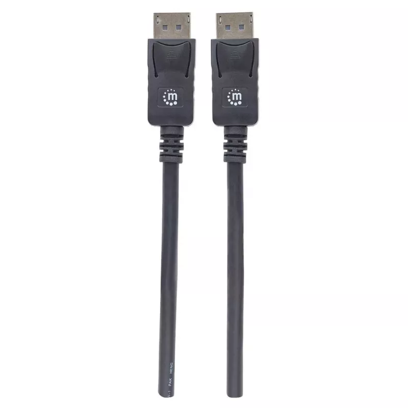 Manhattan DisplayPort 1.2 Cable, 4K@60hz, 1m, Male to Male, With Latches, Fully Shielded, Black, Lifetime Warranty, Equivalent to DISPL1M