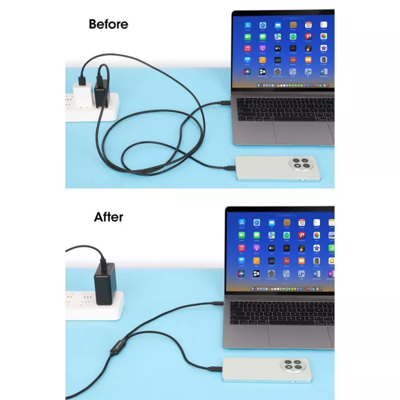 Manhattan Dual USB-C to USB-C Charging Cable, 100W, 2m, Male to Two Males, Smart Power Splitter Cable, Charges Two Devices from One USB-C PD Port, Delivers up to 100W for single charging and up to 70W + 28W for dual charging, Braided Jacket, Aluminum Boot, Black