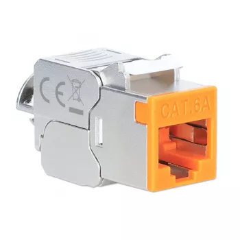 Intellinet Cat6a 10G Shielded Toolless Slim Keystone Jack, Orange