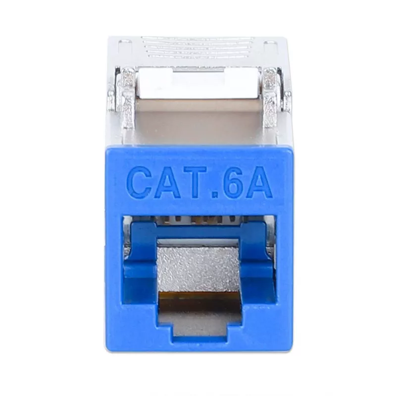 Intellinet Cat6a 10G Shielded Toolless Slim Keystone Jack, Flat, Blue, RJ-45, IDC, Female, Gold