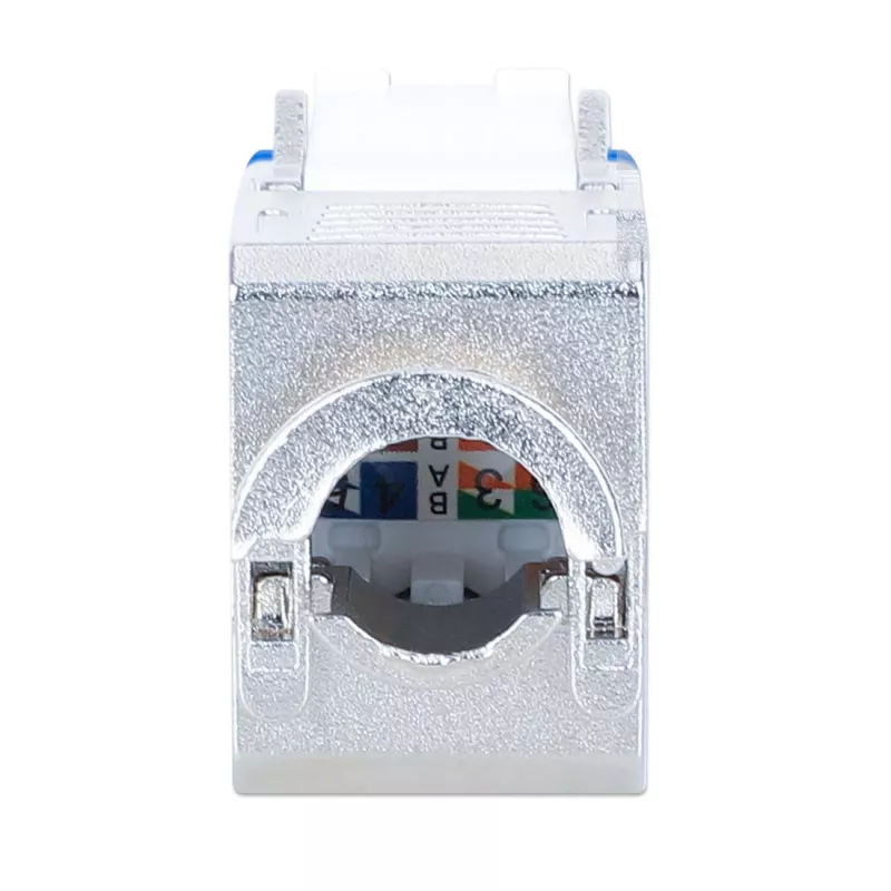 Intellinet Cat6a 10G Shielded Toolless Slim Keystone Jack, Flat, Blue, RJ-45, IDC, Female, Gold