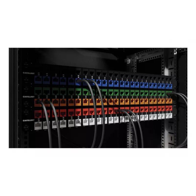 Intellinet Cat6a 10G Shielded Toolless Slim Keystone Jack, Flat, Blue, RJ-45, IDC, Female, Gold