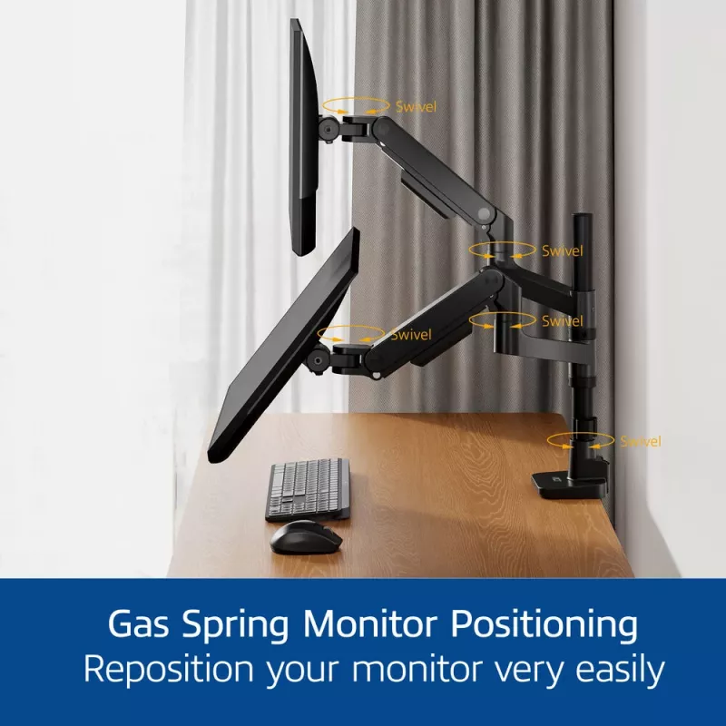 ACT Monitor arm 49 inch office premium, gas spring, pole mounted, 2 monitors