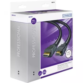 HDMI cable SCHWAIGER HDM100 013 — 10 m, HDMI Type A male–male, gold-plated contacts, black