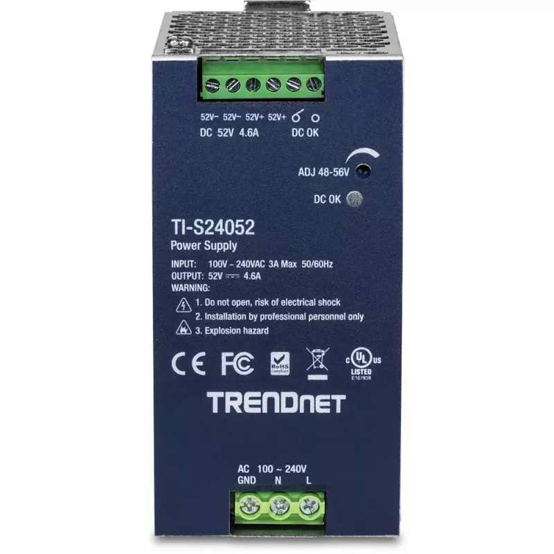 Power supply TRENDNET TI-S24052 for network switch, 240W, AC 90–264V, protection: OCP/OPP/OVP/OTP/short-circuit, black