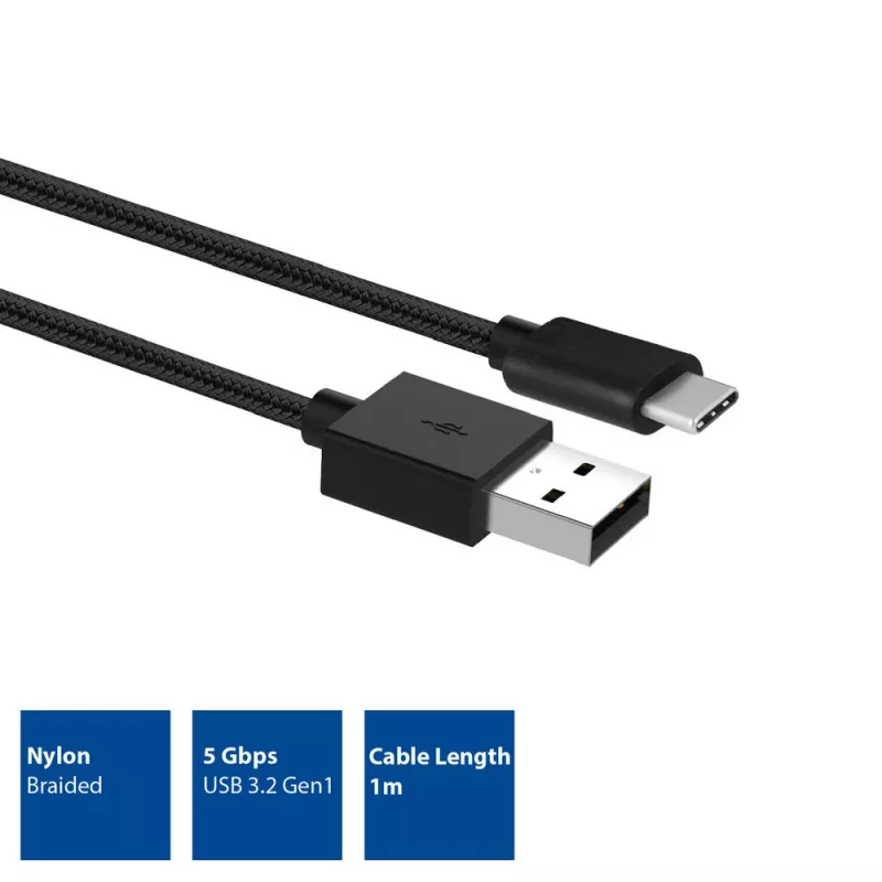 ACT USB 3.2 Gen1 charging/data cable A male - C male 1 meter, nylon