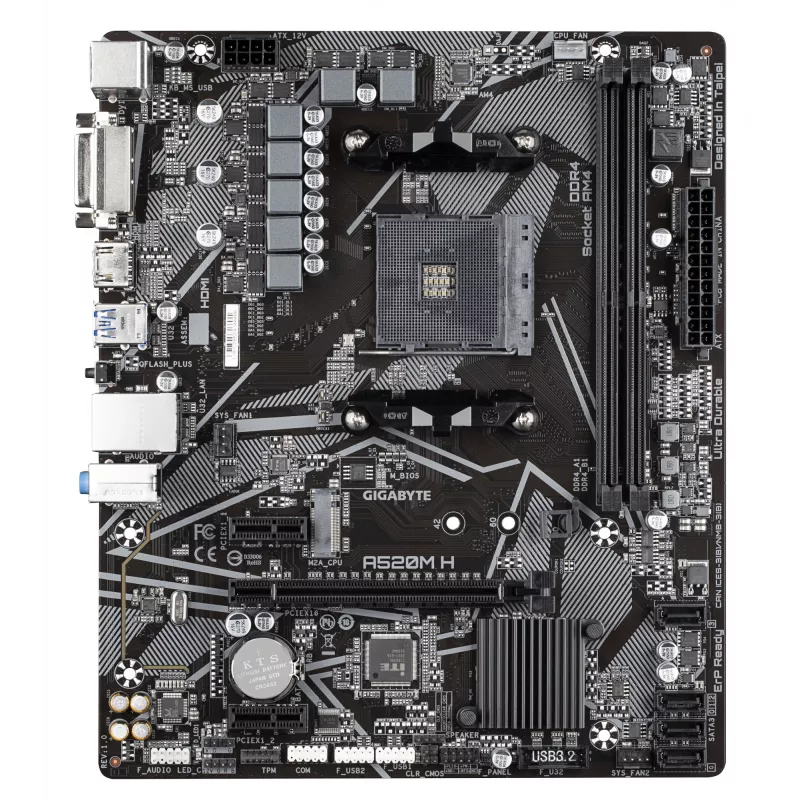 GIGABYTE A520M H Motherboard - Supports AMD Ryzen 5000 Series AM4 CPUs, 4+3 Phases Pure Digital VRM, up to 5100MHz DDR4 (OC), PCIe 3.0 x4 M.2, GbE LAN, USB 3.2 Gen 1
