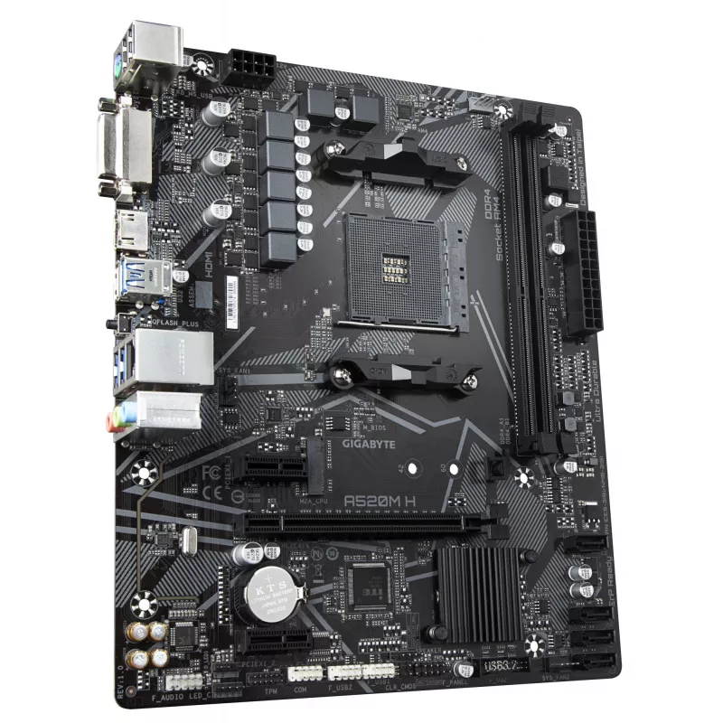 GIGABYTE A520M H Motherboard - Supports AMD Ryzen 5000 Series AM4 CPUs, 4+3 Phases Pure Digital VRM, up to 5100MHz DDR4 (OC), PCIe 3.0 x4 M.2, GbE LAN, USB 3.2 Gen 1