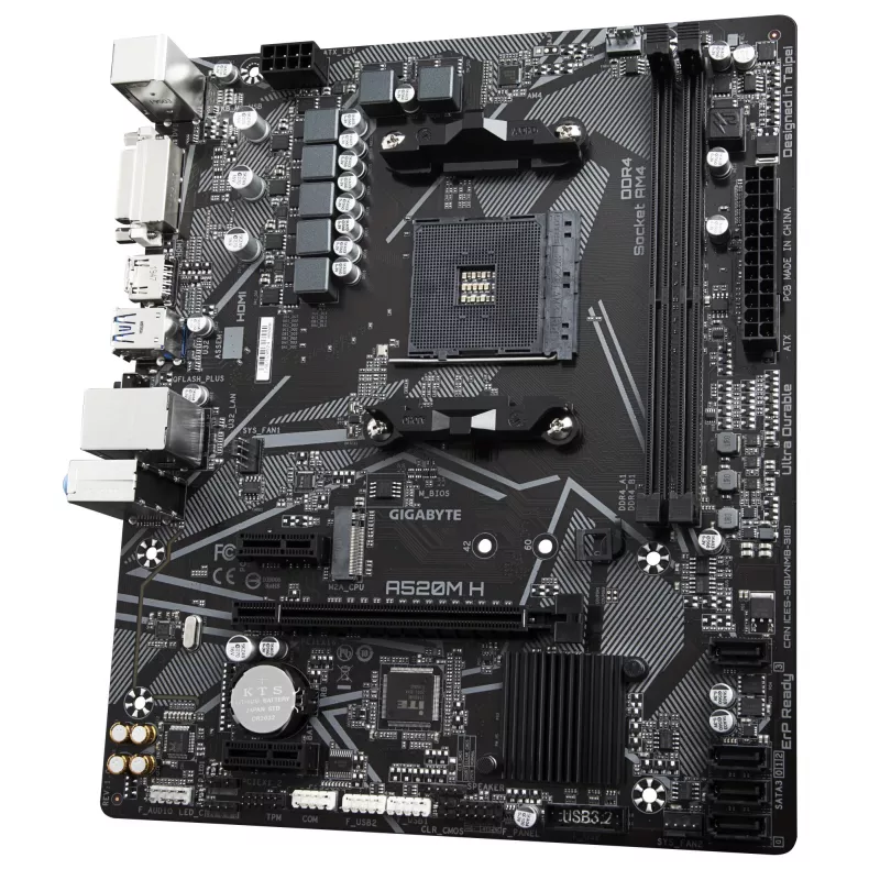 GIGABYTE A520M H Motherboard - Supports AMD Ryzen 5000 Series AM4 CPUs, 4+3 Phases Pure Digital VRM, up to 5100MHz DDR4 (OC), PCIe 3.0 x4 M.2, GbE LAN, USB 3.2 Gen 1