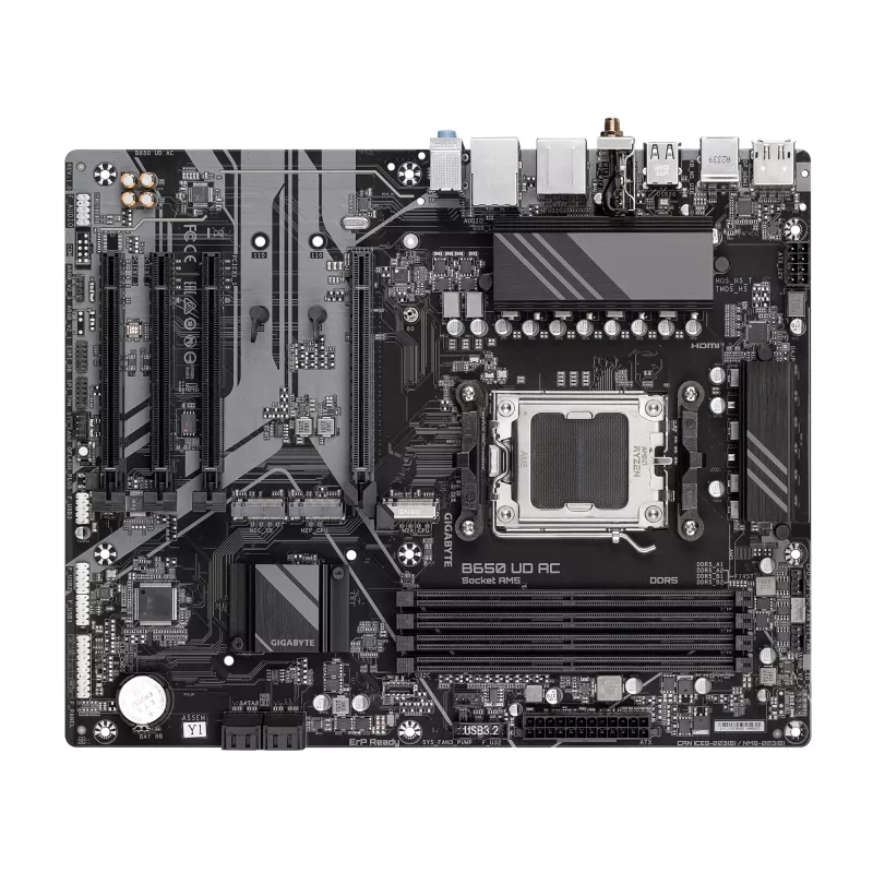 GIGABYTE B650 UD AC Motherboard - AMD Ryzen 9000 Series CPUs, 6+2+2 Phases VRM, up to 8000MHz DDR5 (OC), 1xPCIe 5.0 + 2xPCIe 4.0 M.2, GbE LAN, WIFI 5, USB 3.2 Gen 2