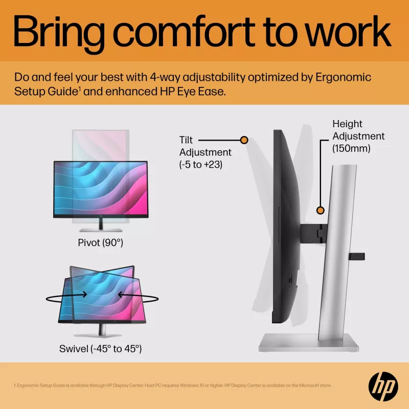 HP E24 G5 FHD PVC Free Monitor, 60.5 cm (23.8 inch), 1920 x 1080 pixels, Full HD, LCD, 5 ms, Black, Silver