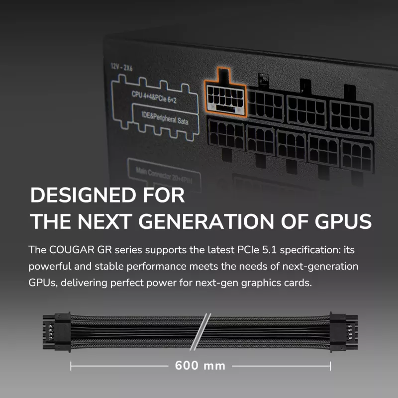 COUGAR Power Supply GR 750W ATX3.1/PCIE 5.1 / 80 Plus Gold, 750 W, 100 - 240 V, 50/60 Hz, 10 A, 100 W, 750 W