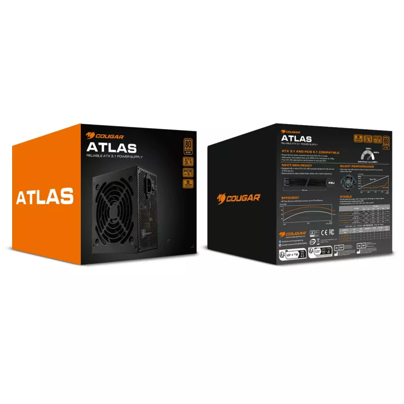 Power supply Cougar ATLAS 650W ATX3.1 80 PLUS Bronze, 24-pin ATX, 120 mm fan, black