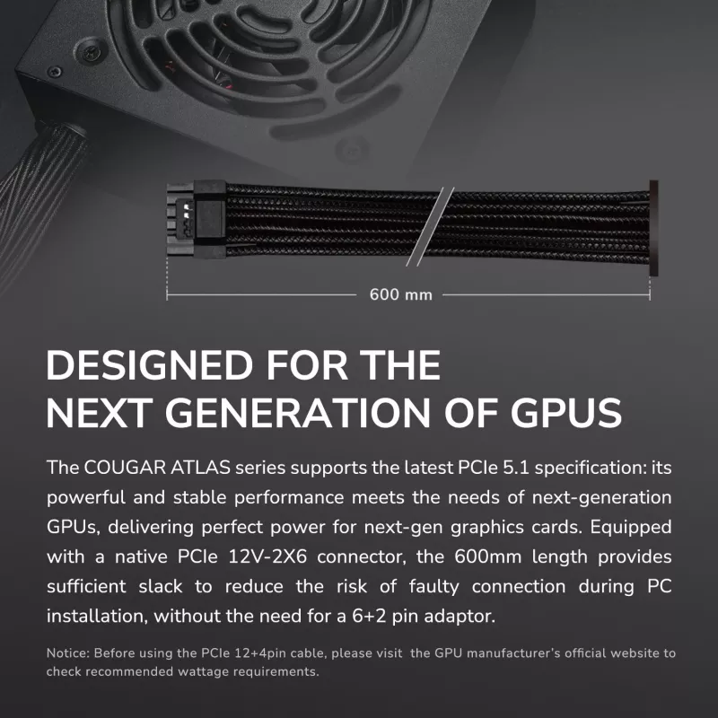 Power supply Cougar ATLAS 650W ATX3.1 80 PLUS Bronze, 24-pin ATX, 120 mm fan, black