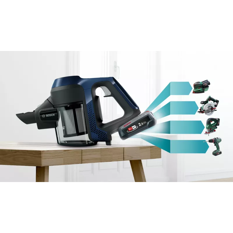 Bosch Serie 6 BBS611PCK stick vacuum/electric broom 2-in-1 stick vacuum Battery Dry Hygiene Filter Bagless Blue 2.5 Ah
