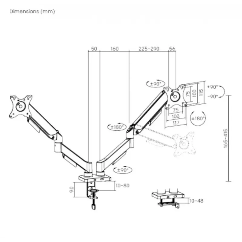 Gas spring monitor mount eSTUFF GLB227012, adjustable height, VESA compatible
