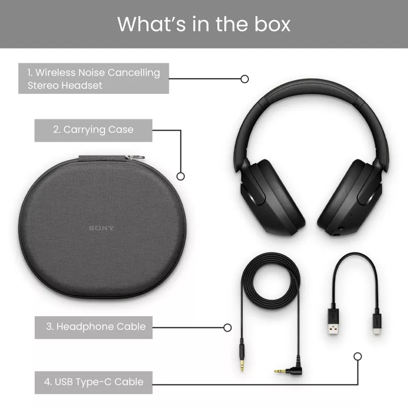 Sony WH-XB910N - Black, Wireless, Calls/Music, 7 - 25000 Hz, 252 g, Headphones, Black