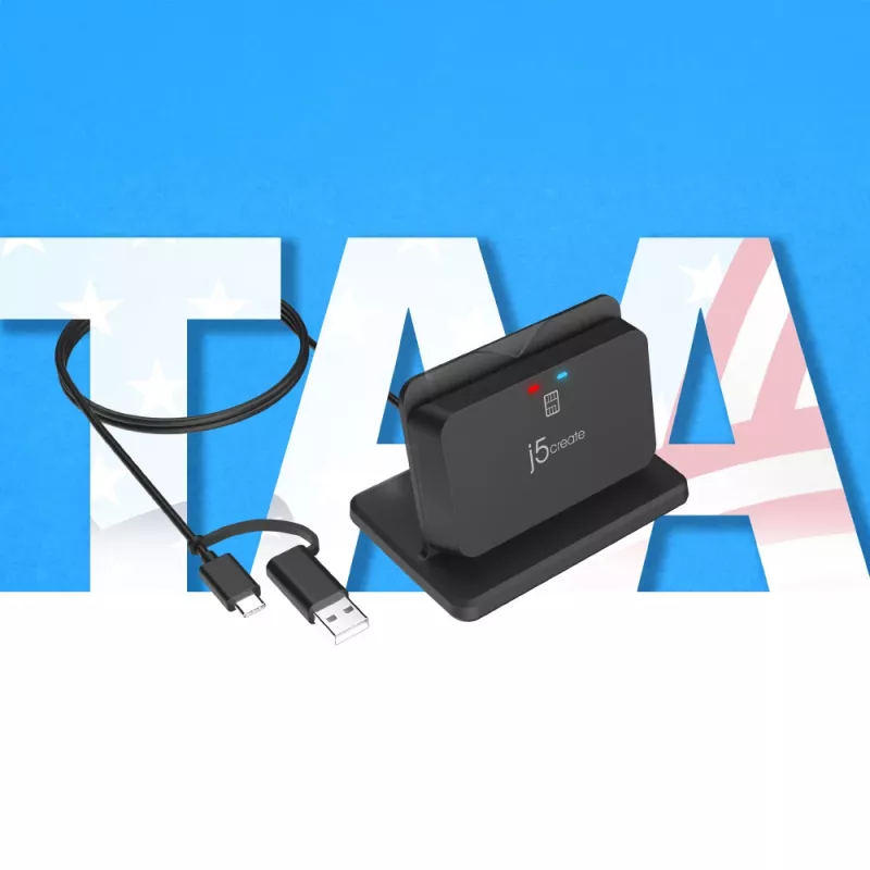 j5create JUR261 USB™ Smart Card / CAC Reader Stand, USB Type-A/USB Type-C, Black, 95 g
