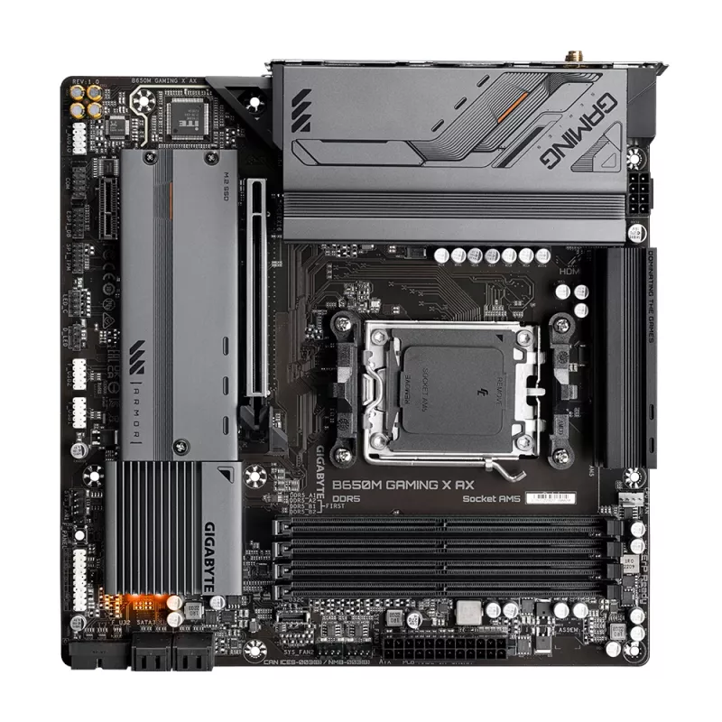 Motherboard GIGABYTE B650M GAMING X AX — AMD B650, Socket AM5, Micro ATX, DDR5, 4 DIMM, 2x M.2, Wi‑Fi 6E, 2.5GbE