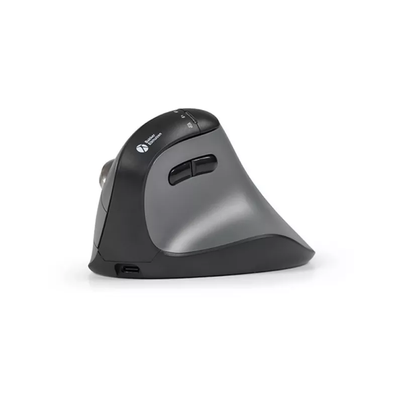 BakkerElkhuizen FastForward Pro mouse, Right-hand, Vertical design, Optical, RF Wireless + Bluetooth + USB Type-C, 5000 DPI, Black, Grey