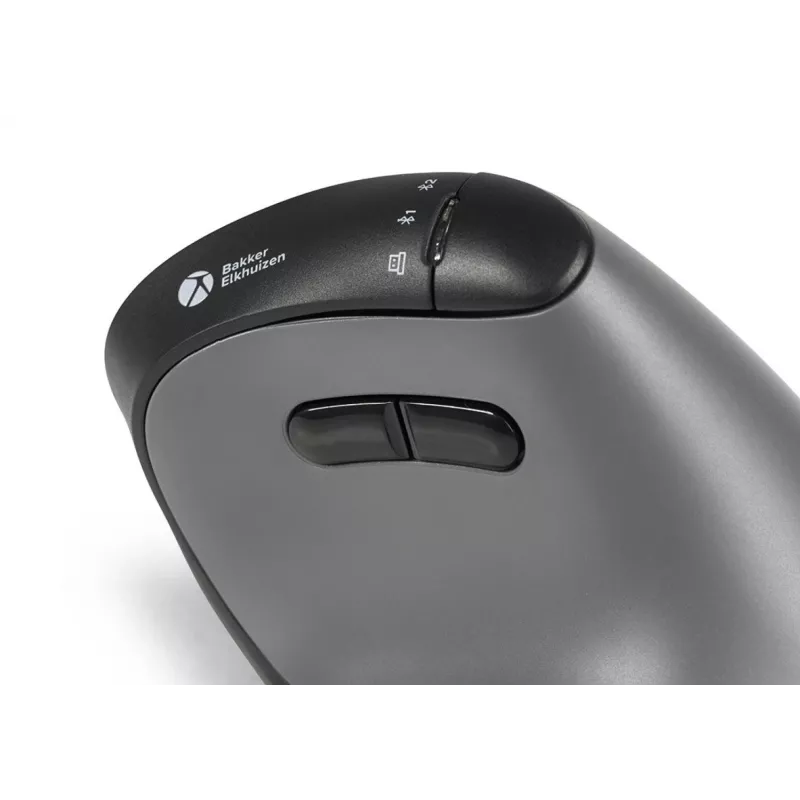 BakkerElkhuizen FastForward Pro mouse, Right-hand, Vertical design, Optical, RF Wireless + Bluetooth + USB Type-C, 5000 DPI, Black, Grey