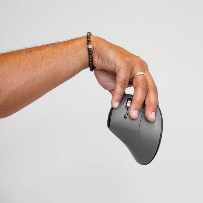 BakkerElkhuizen FastForward Pro mouse, Right-hand, Vertical design, Optical, RF Wireless + Bluetooth + USB Type-C, 5000 DPI, Black, Grey
