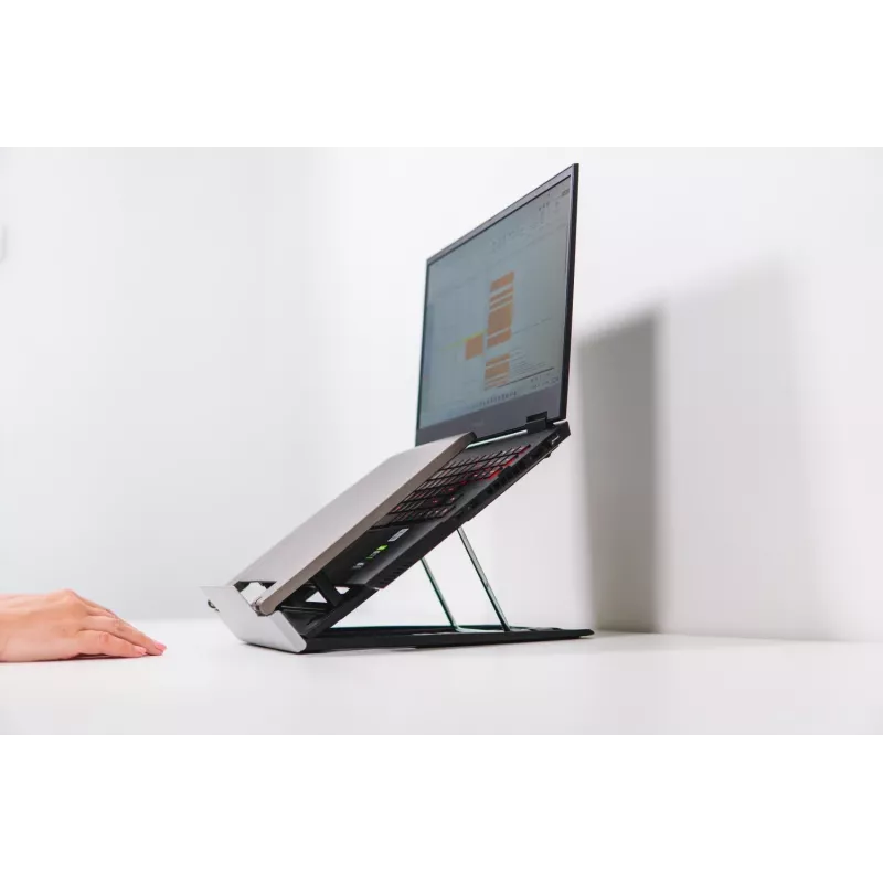 BakkerElkhuizen Ergo-Q 330 Circular, Laptop stand, Black, Grey, Acrylonitrile butadiene styrene (ABS), Plastic, Steel, 33.8 cm (13.3 inch), 43.2 cm (17 inch), 6 kg