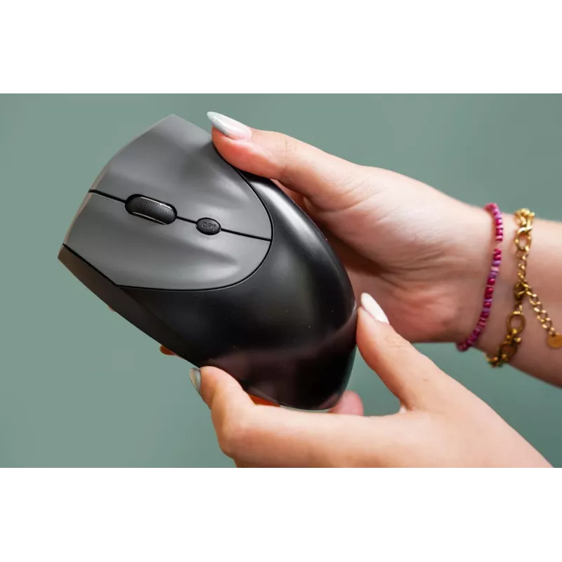 BakkerElkhuizen Handshake Mouse Left, Left-hand, Vertical design, Optical, RF Wireless + Bluetooth + USB Type-C, 6400 DPI, Black, Grey