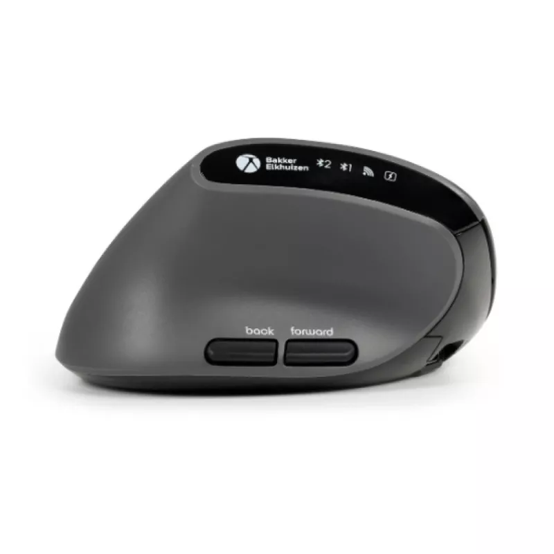 BakkerElkhuizen MidWay mouse Left, Left-hand, Vertical design, Optical, RF Wireless + Bluetooth + USB Type-C, 2400 DPI, Grey, Black