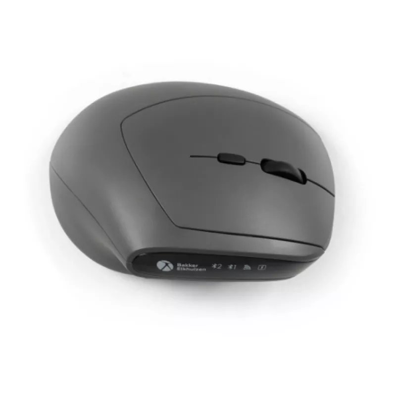 BakkerElkhuizen MidWay mouse Left, Left-hand, Vertical design, Optical, RF Wireless + Bluetooth + USB Type-C, 2400 DPI, Grey, Black