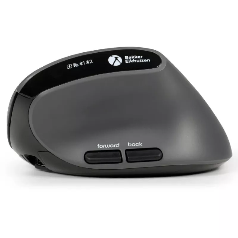 BakkerElkhuizen MidWay mouse Right, Right-hand, Vertical design, Optical, RF Wireless + Bluetooth + USB Type-C, 2400 DPI, Grey, Black