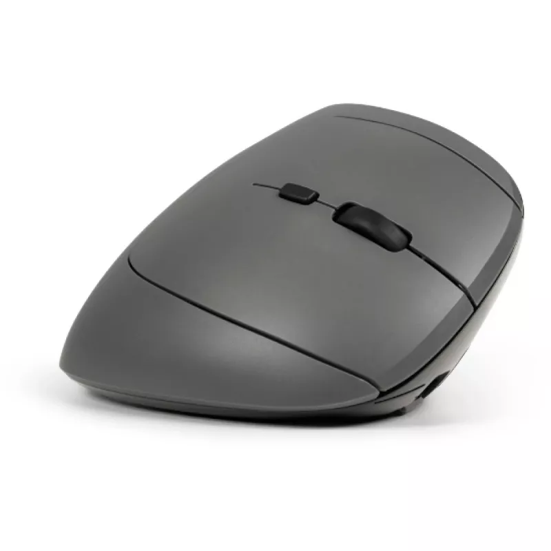 BakkerElkhuizen MidWay mouse Right, Right-hand, Vertical design, Optical, RF Wireless + Bluetooth + USB Type-C, 2400 DPI, Grey, Black