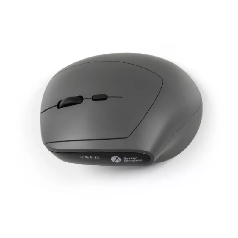 BakkerElkhuizen MidWay mouse Right, Right-hand, Vertical design, Optical, RF Wireless + Bluetooth + USB Type-C, 2400 DPI, Grey, Black