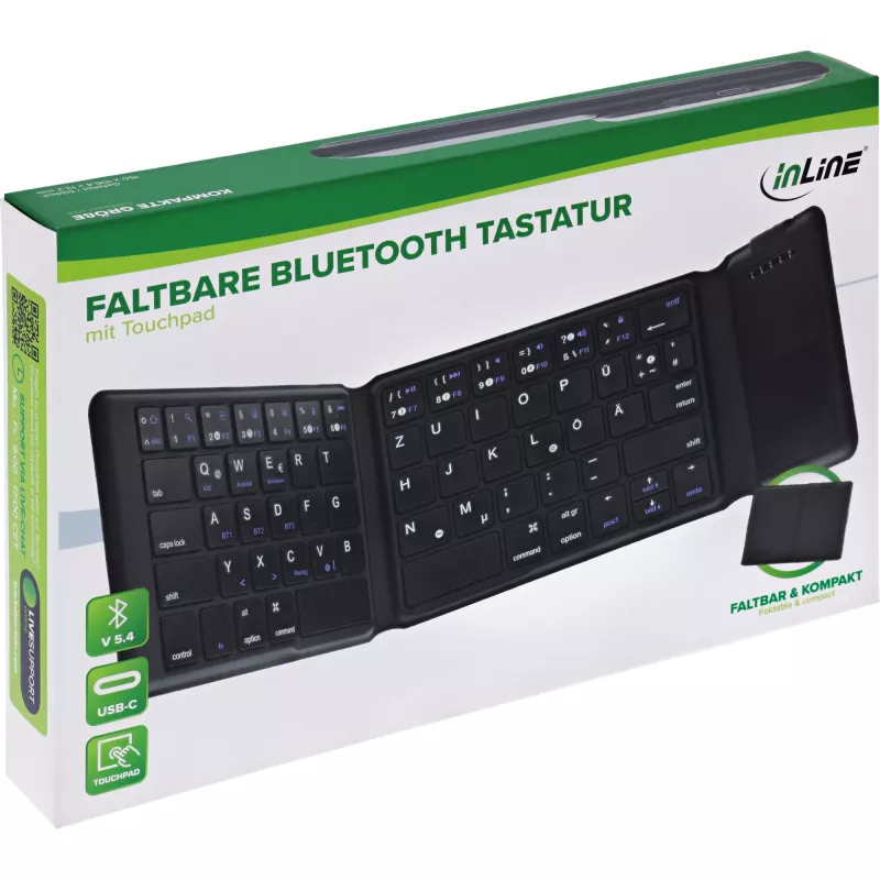 InLine 55379B keyboard Universal Bluetooth QWERTZ German Black