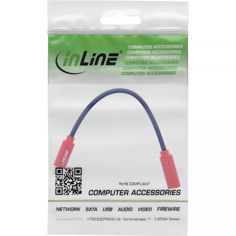 InLine USB-C gender changer adapter 31654, USB-C to USB-C, 0.2 m, red