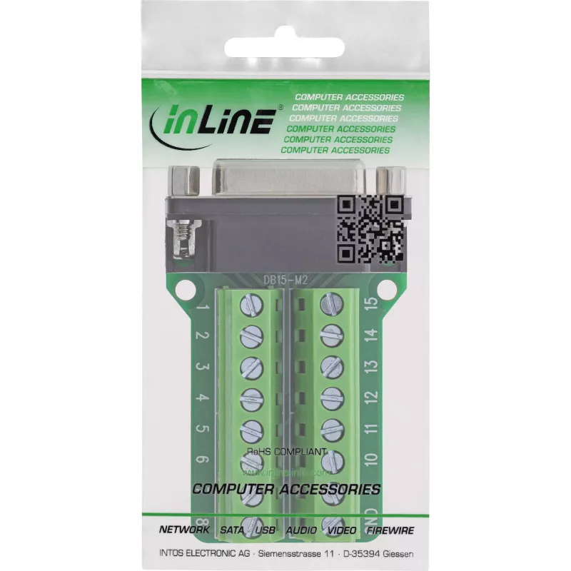 InLine 92502A wire connector Terminal block / D-Sub 15 Black, Green