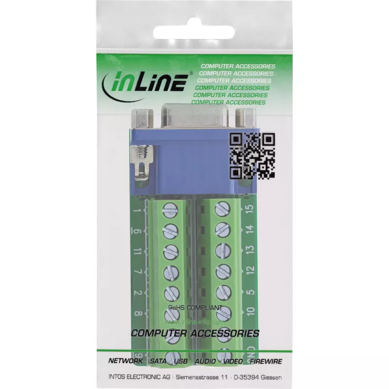 InLine 92503A wire connector Terminal block, VGA (HD15) Blue, Green