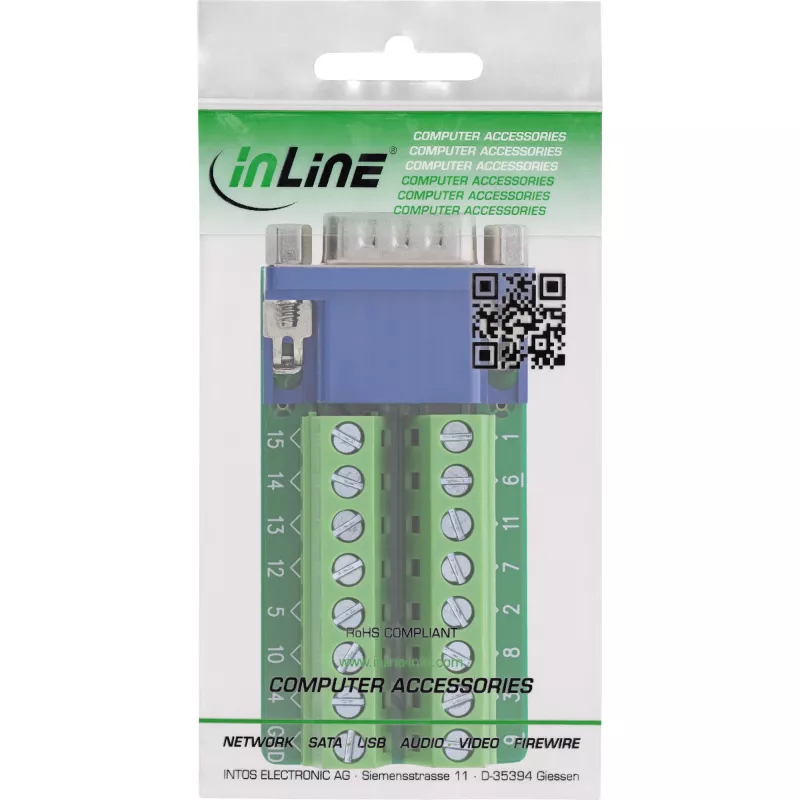InLine 92503B wire connector Terminal block, VGA (HD15) Blue, Green