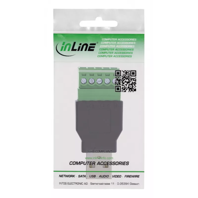 InLine 92504A wire connector USB-A / Terminal block, 5-pin Black, Green