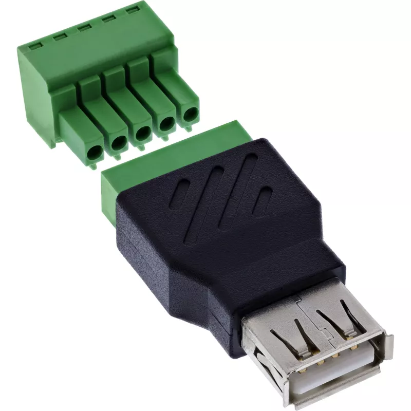 InLine 92504B wire connector USB-A / Terminal block, 5-pin Black, Green
