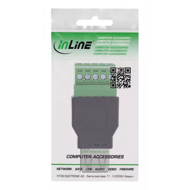 InLine 92504B wire connector USB-A / Terminal block, 5-pin Black, Green