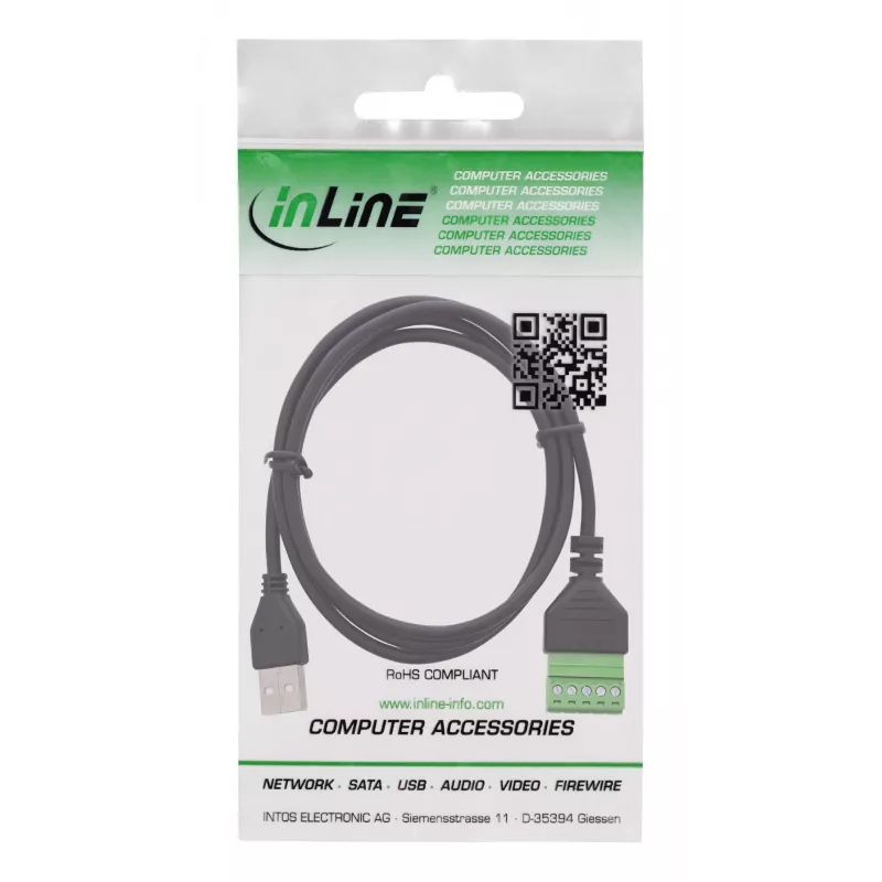 InLine 92504G wire connector USB-A / Terminal block, 5-pin Black, Green
