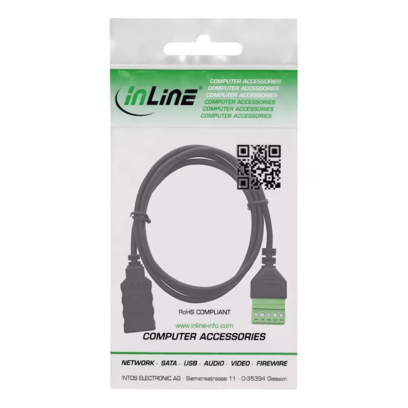 InLine 92504H wire connector USB-A / Terminal block, 5-pin Black, Green