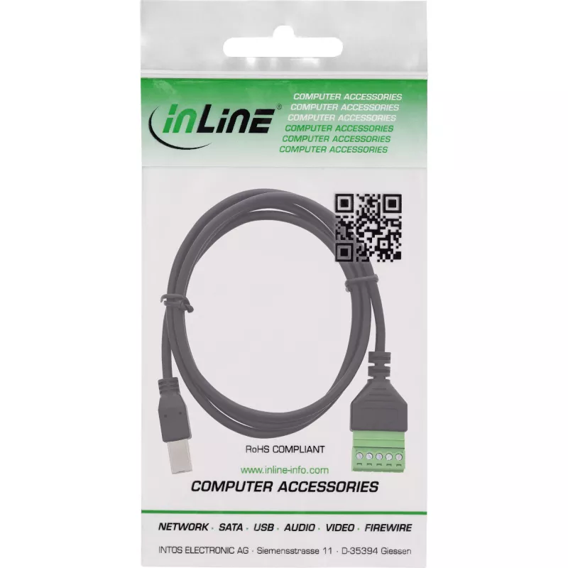 InLine 92504I wire connector USB-B / Terminal block, 5-pin Black, Green
