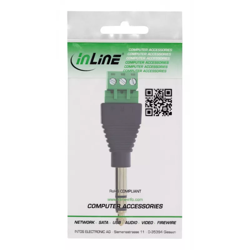 InLine 92504L wire connector 6.35 mm 3-pin jack TRS / Terminal block 3 terminals Black, Green