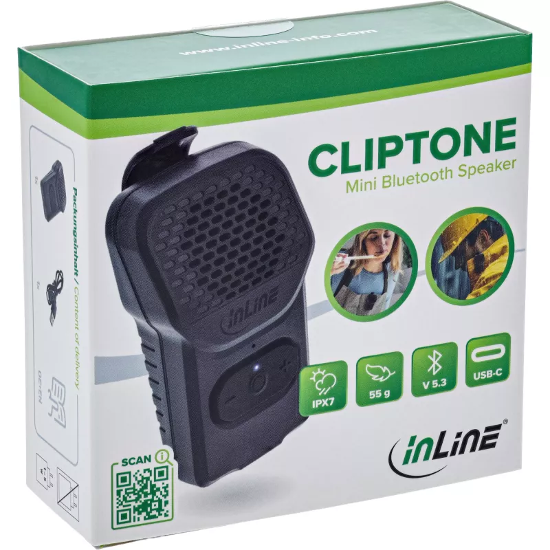Mono portable speaker InLine 55383 — Black, driver 2.8 cm, Bluetooth 2.4 GHz (range 10 m)