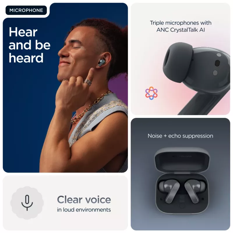 Headset MOTOROLA Moto Buds Bass TWS Bluetooth in-ear for calls and music, Black, 51 g