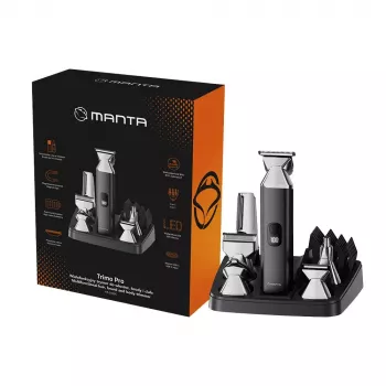 Cordless rechargeable hair trimmer MANTA HT-01BK — USB-C, IPX7 waterproof, 90 min battery, 6 + 4 magnetic attachments